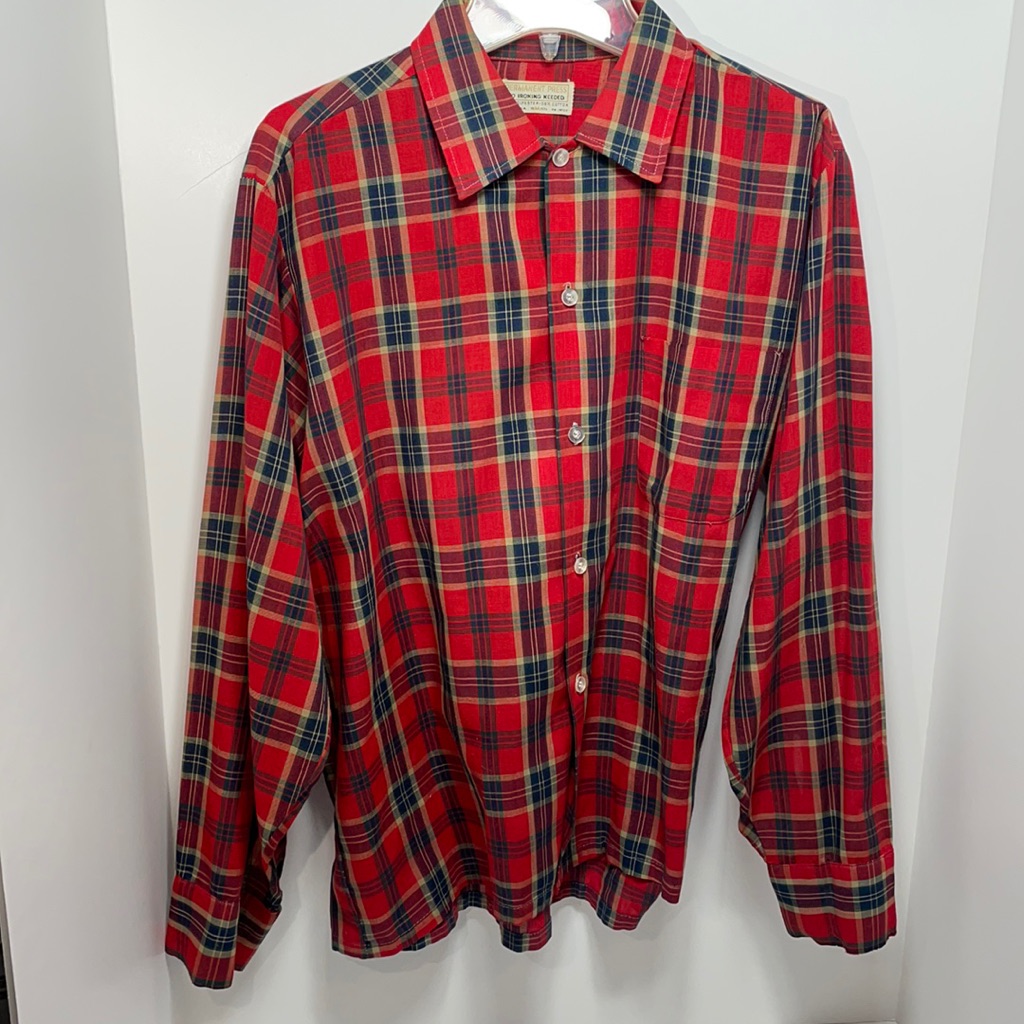 Vintage Plaid Flannel Permanent Press! (Circa-1960's) 50% Polyester 50% Cotton